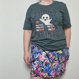 Intro Blue and Pink Tropical Floral Athletic Skort With Tummy Control Panel